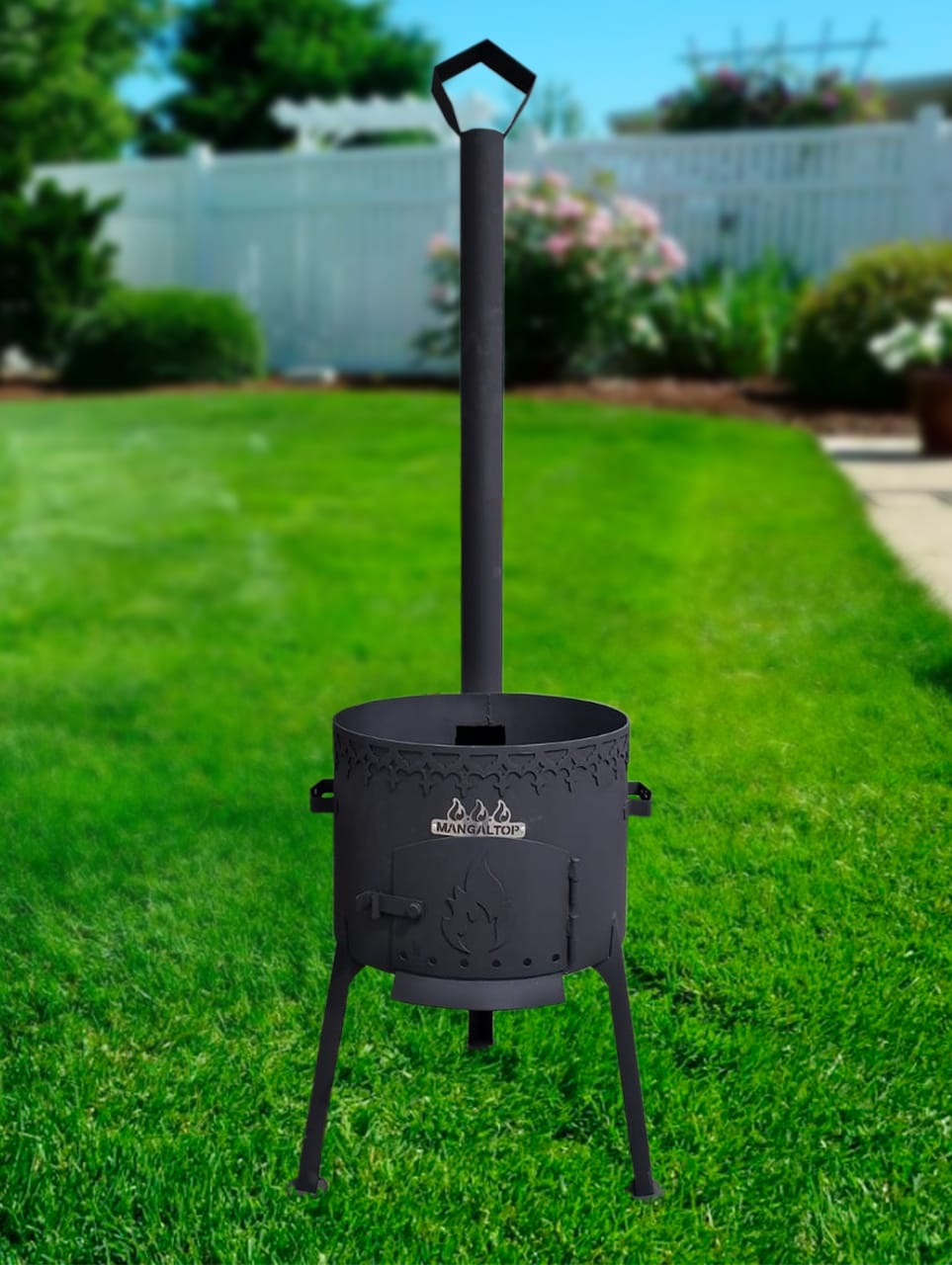 картинка Печь под казан 30л с трубой и декором от магазина Мангалторг